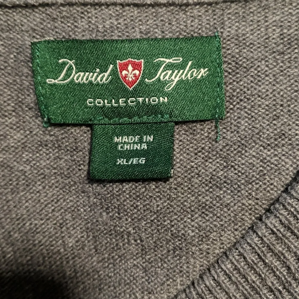 David Taylor Men's V-neck Lightweight Sweater Color Block Stripe Blues Gray XL
